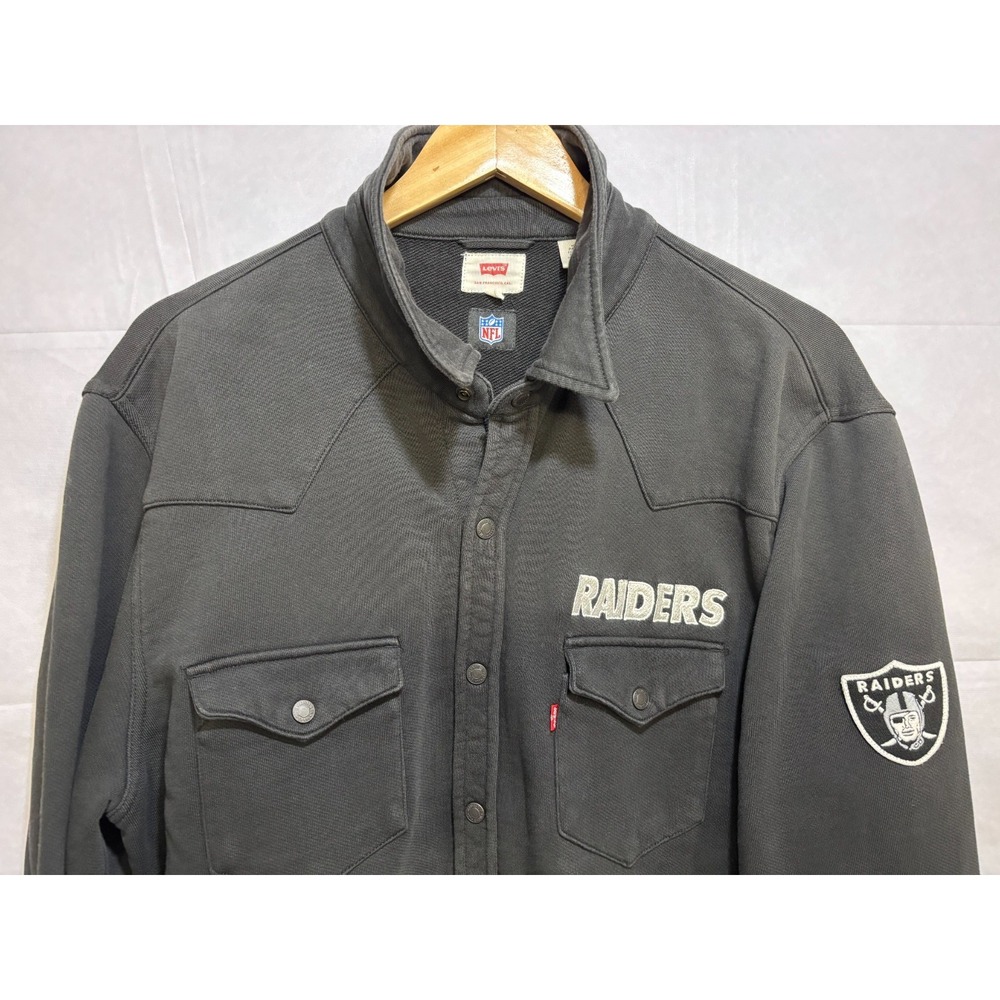 Las Vegas Raiders Shirt Levi's Western Snap HEAVY Jacket Black Long Sleeve Large